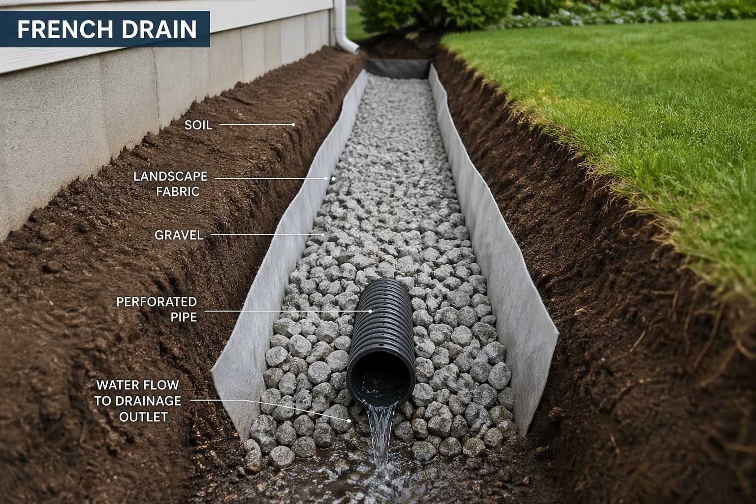 French drain installation diagram