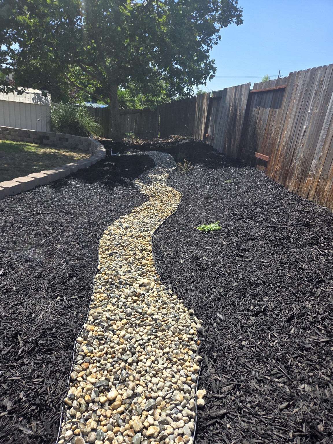 Decorative rock and mulch landscape